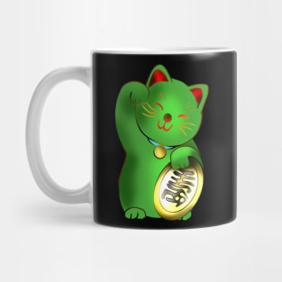 Green maneki lucky cat with coin Mug